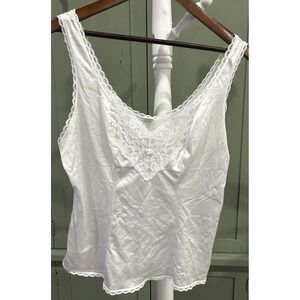 Vintage Silky Lace Nylon Camisole Slip Top White Coquette Fairy Dainty Womens 38